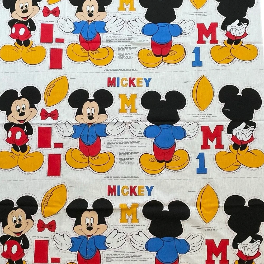 Vintage Walt Disney‎ Mickey Mouse Fabric Panel Cut n Sew Football Sports Craft